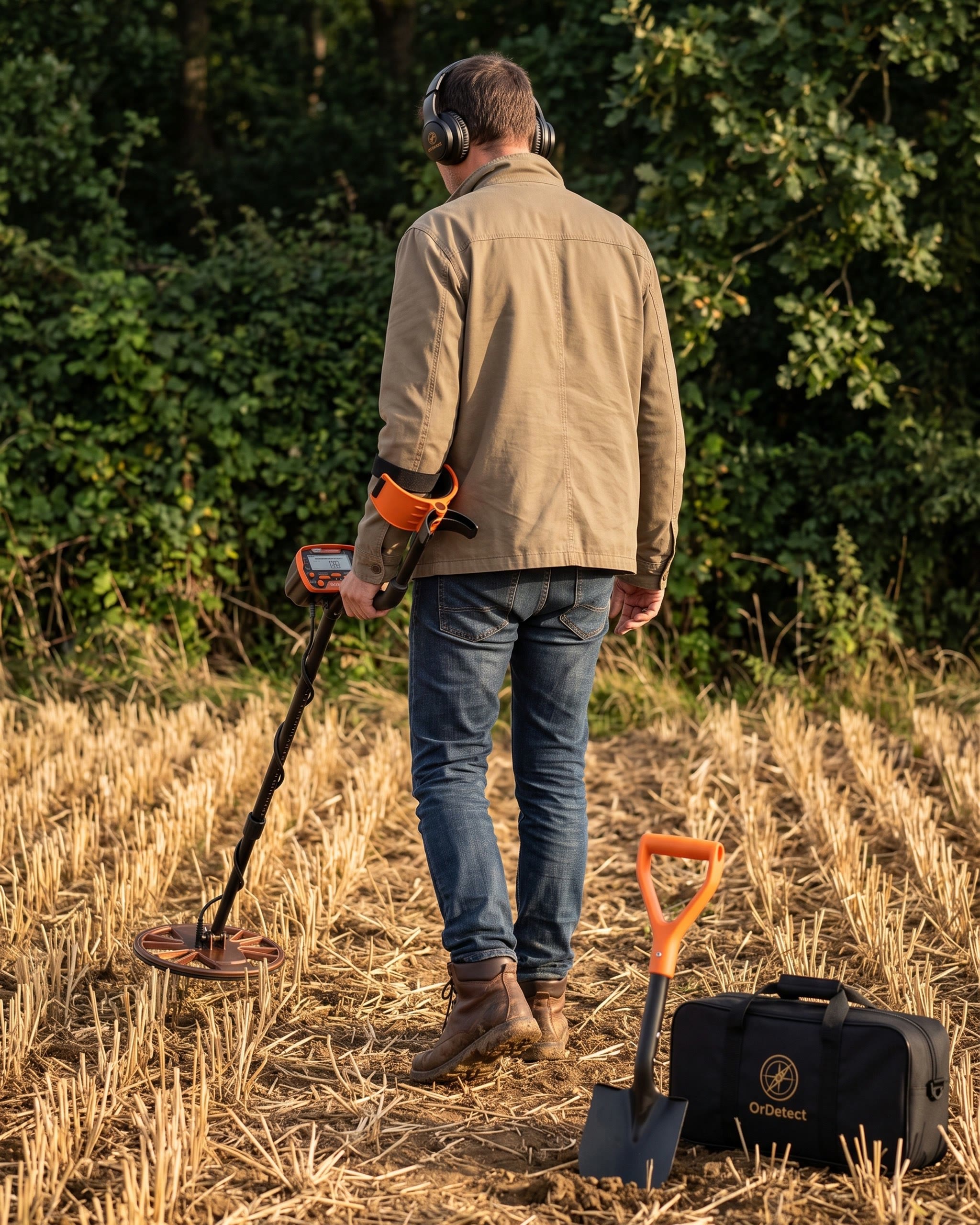 Prospecteur en sortie de détection dans un champ moissonné